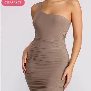 Windsor total babe alert one shoulder midi dress in TAUPE